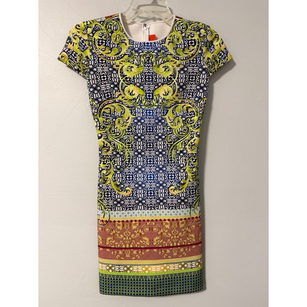 Clover Canyon Baroque Geometric Scuba Bodycon Mini Dress Multicolor Neoprene XS